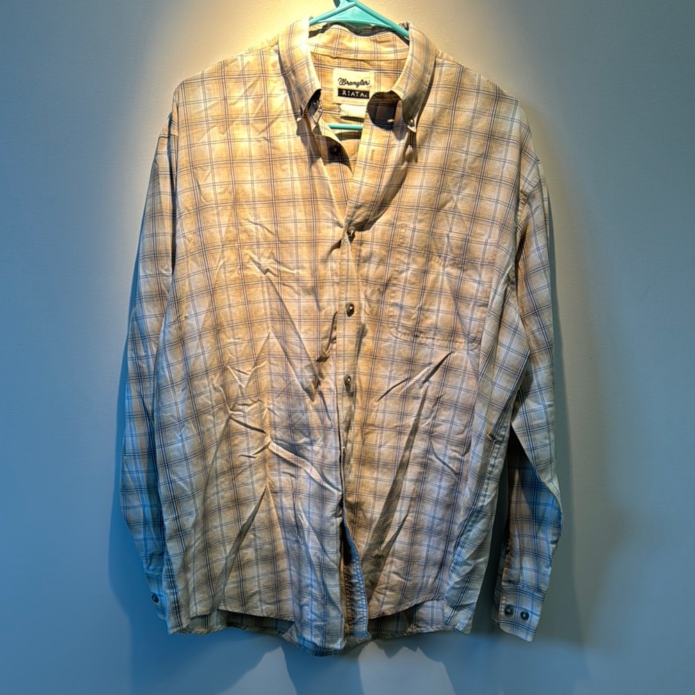Wrangler Riata Beige and Blue Checkered Shirt